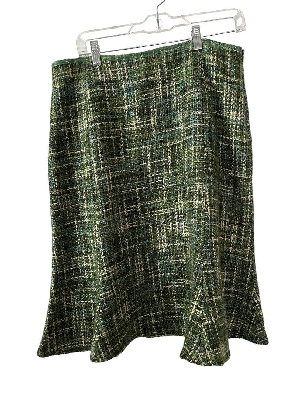 dressbarn Sz14 Green Tweed A-Line Wool Blend Midi Skirt